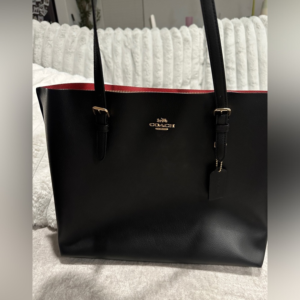 Coach Black Tote with Red Interior